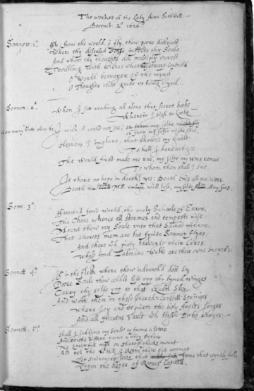 Manuscript page. Black italic hand on light page.